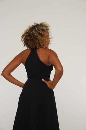 Otta Midi Dress A - Line with Split Tri - Back Thick Strap in Black - Manners London