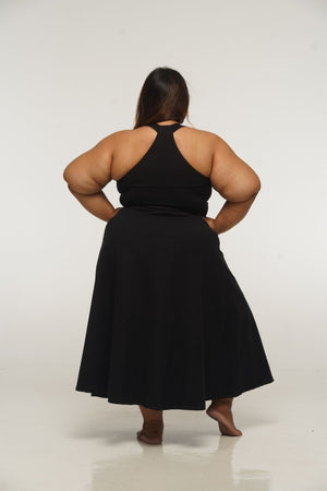 Otta Midi Dress A - Line with Split Tri - Back Thick Strap in Black - Manners London