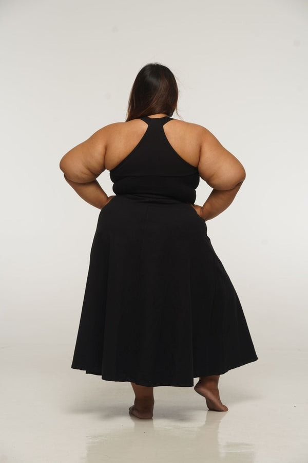 Otta Midi Dress A - Line with Split Tri - Back Thick Strap in Black - Manners London