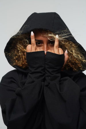 Oversized Balloon Hoodie with Zip in Black - Manners London