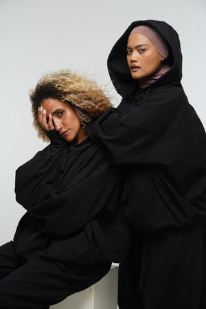 Oversized Balloon Hoodie with Zip in Black - Manners London