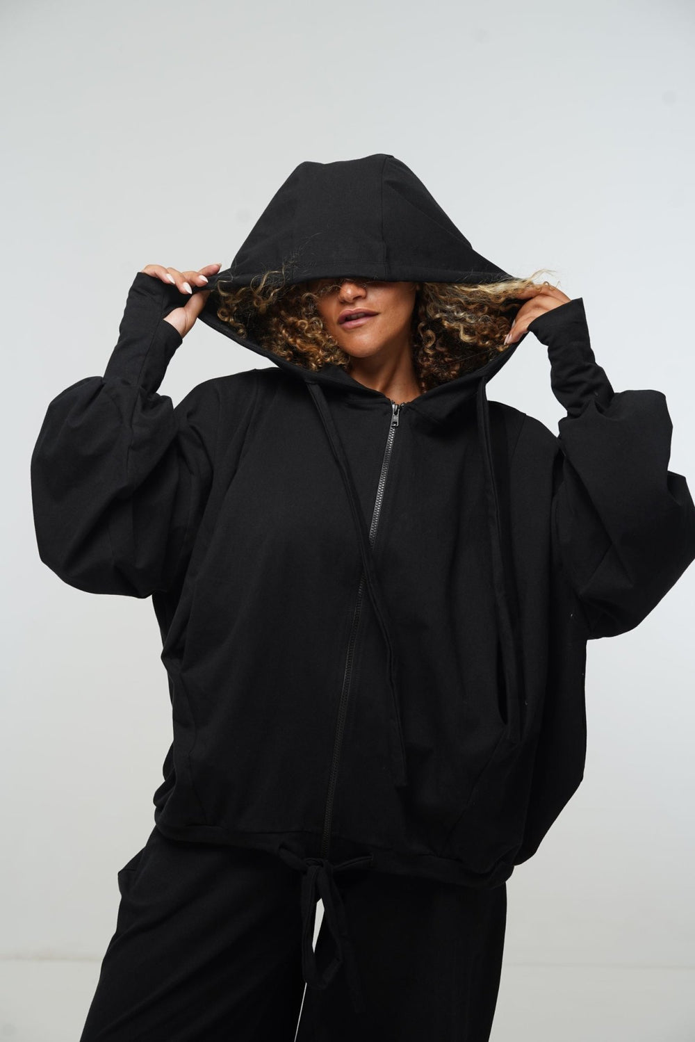 Oversized Balloon Hoodie with Zip in Black - Manners London