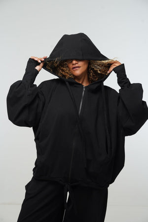 Oversized Balloon Hoodie with Zip in Black - Manners London