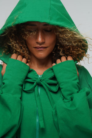 Oversized Balloon Hoodie with Zip in Grass Green - Manners London