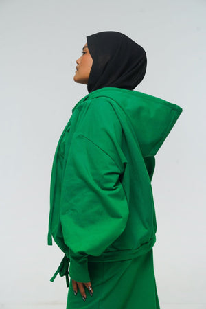Oversized Balloon Hoodie with Zip in Grass Green - Manners London