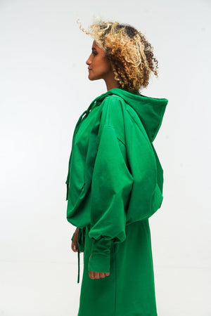 Oversized Balloon Hoodie with Zip in Grass Green - Manners London