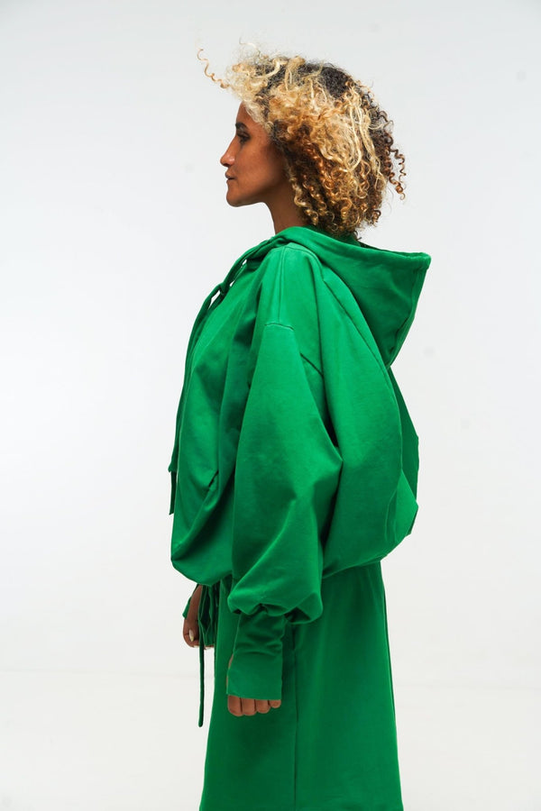 Oversized Balloon Hoodie with Zip in Grass Green - Manners London