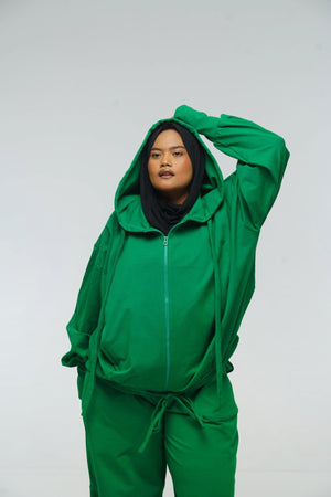 Oversized Balloon Hoodie with Zip in Grass Green - Manners London
