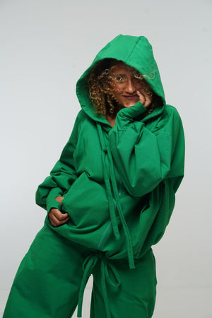 Oversized Balloon Hoodie with Zip in Grass Green - Manners London