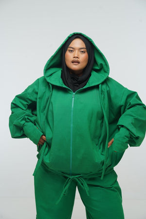 Oversized Balloon Hoodie with Zip in Grass Green - Manners London