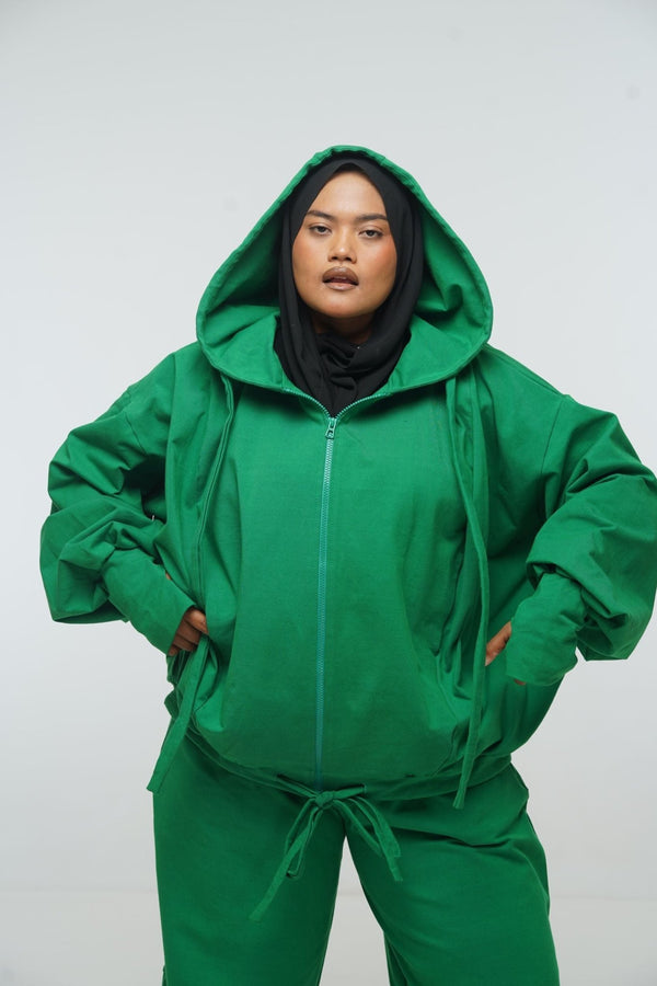 Oversized Balloon Hoodie with Zip in Grass Green - Manners London