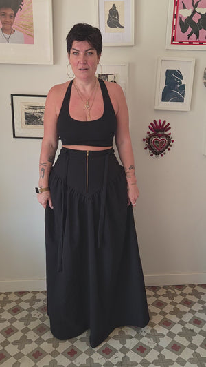 Corset Puff Maxi Skirt in Black