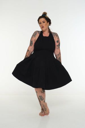 Racer Open Back Puff Dress Mini in Black - Manners London