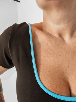 Reversible Crop Tee in Cafe (crystal seas edging) - Manners London