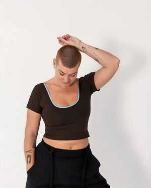 Reversible Crop Tee in Cafe (crystal seas edging) - Manners London