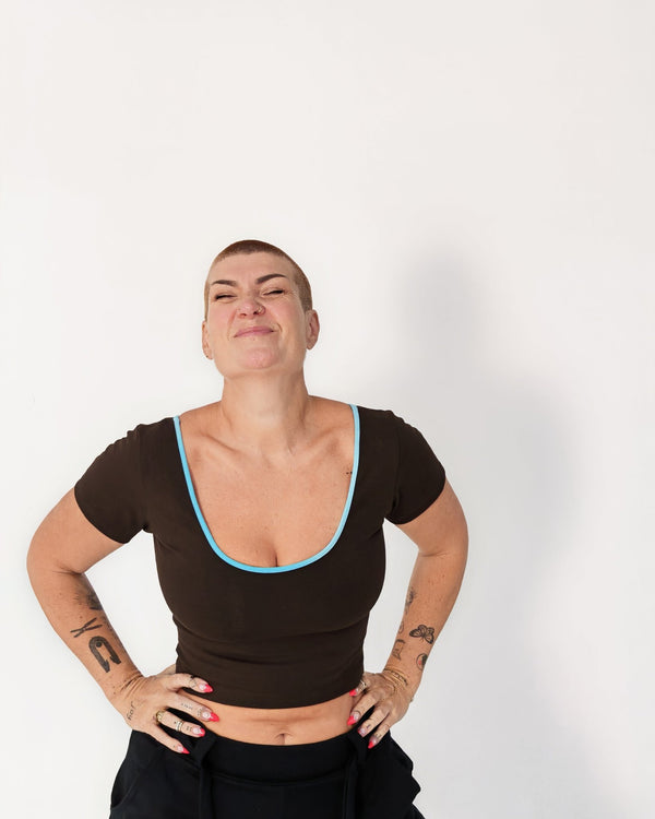 Reversible Crop Tee in Cafe (crystal seas edging) - Manners London
