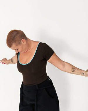 Reversible Full Length Tee in Cafe (crystal seas edging) - Manners London