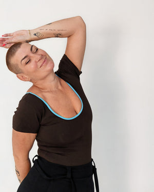 Reversible Full Length Tee in Cafe (crystal seas edging) - Manners London