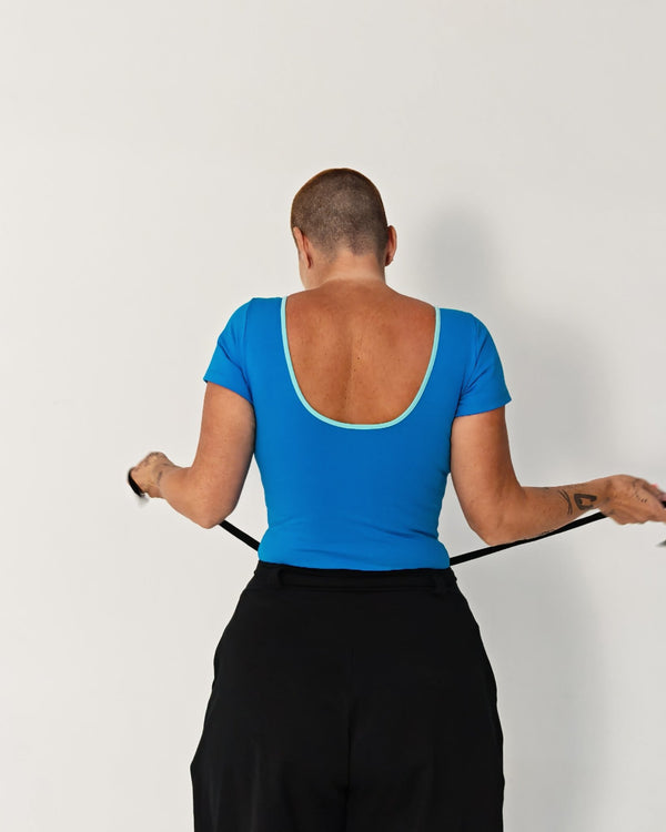 Reversible Full Length Tee in Mediterranean Blue (limpet shell edging) - Manners London