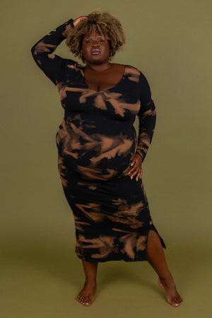 Reversible V - neck Midi Dress in Acid Wash - Manners London