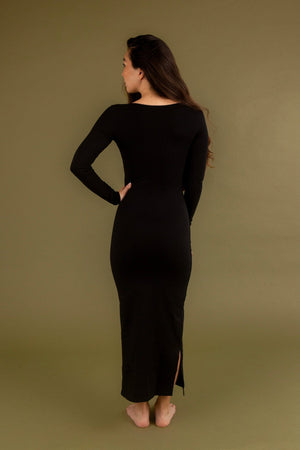 Reversible V - neck Midi Dress in Black - Manners London