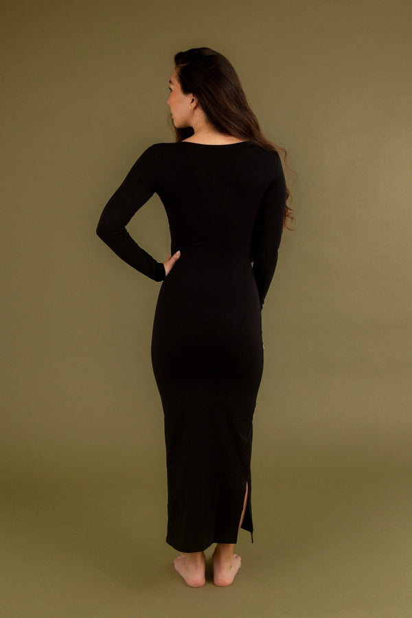 Reversible V - neck Midi Dress in Black - Manners London
