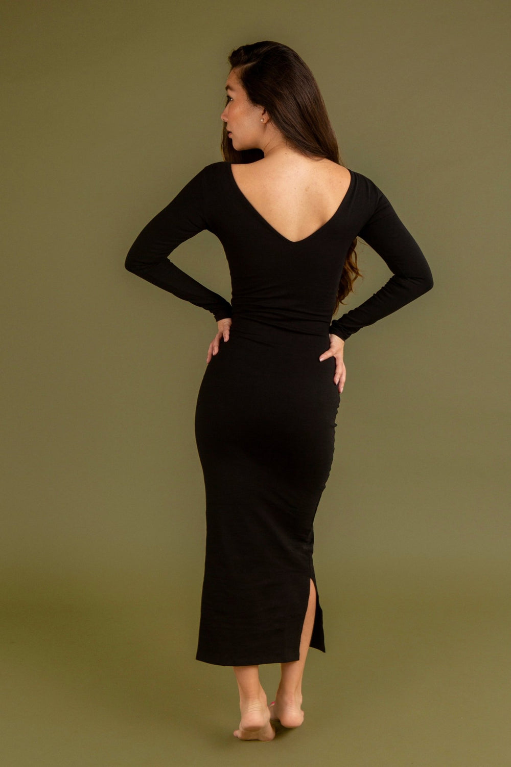 Reversible V - neck Midi Dress in Black - Manners London