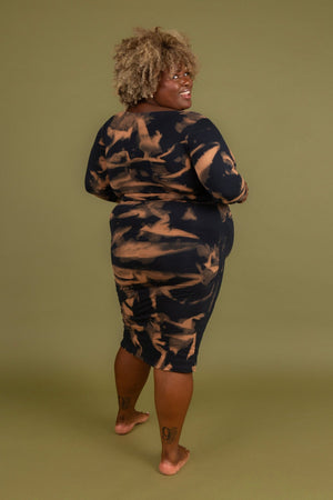 Reversible V - neck Pencil Dress in Acid Wash - Manners London