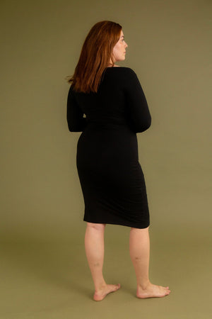 Reversible V - neck Pencil Dress in Black - Manners London