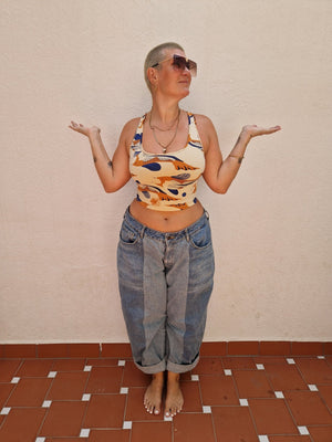 Shinni Neck Crop Tank Top in Ikan - Manners London