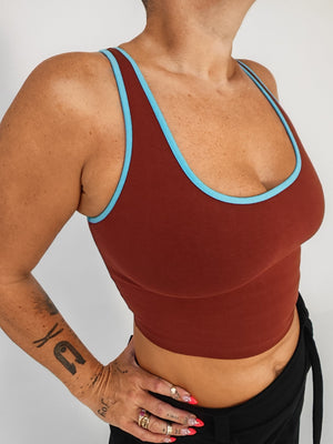 Shinni Neck Crop Tank Top in Paprika /Crystal Seas edging - Manners London