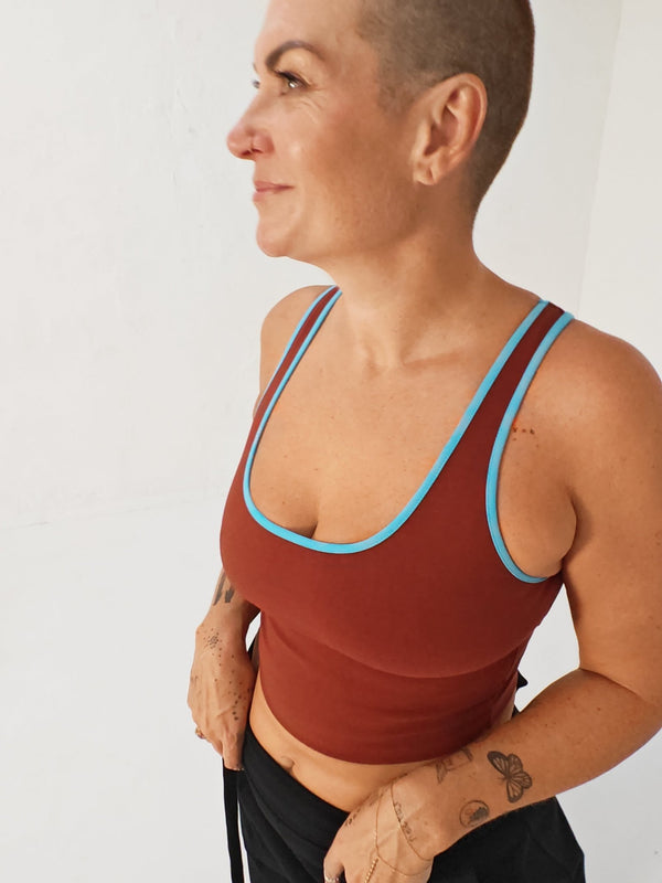 Shinni Neck Crop Tank Top in Paprika /Crystal Seas edging - Manners London