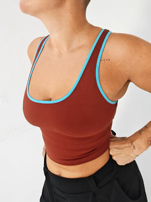 Shinni Neck Crop Tank Top in Paprika /Crystal Seas edging - Manners London