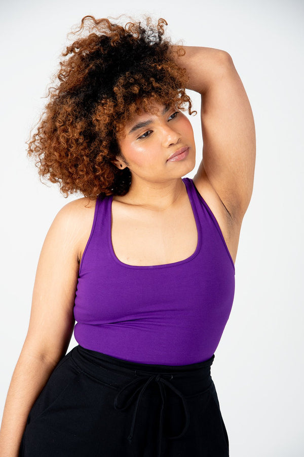 Shinni Neck Crop Tank Top In T.Purple - Manners London