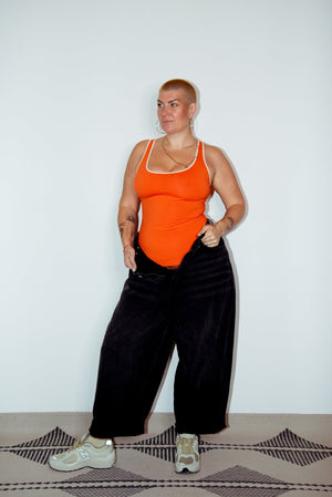 Shinni Neck Full Length Tank In Flame/Peach Dust piping - Manners London