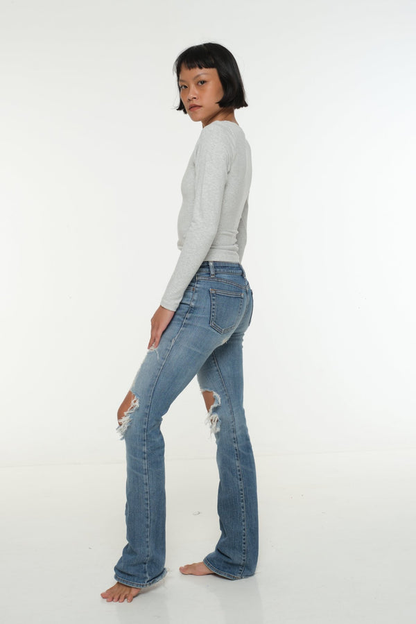 Soft Life Boat Neck Mid Crop Ecovero Top in Grey Marl - Manners London