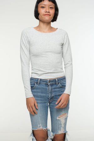 Soft Life Boat Neck Mid Crop Ecovero Top in Grey Marl - Manners London