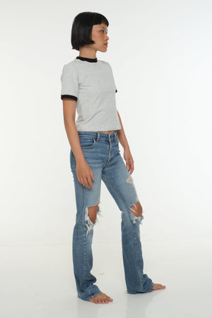 Soft Life Core Tee Mid Crop Ecovero i Top in Grey/ Marl and Black rib - Manners London