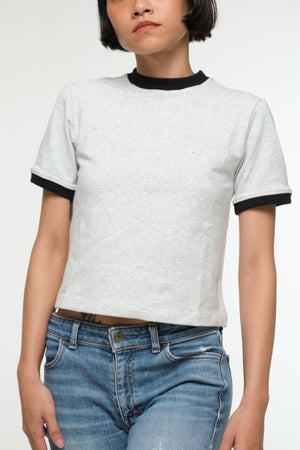 Soft Life Core Tee Mid Crop Ecovero i Top in Grey/ Marl and Black rib - Manners London