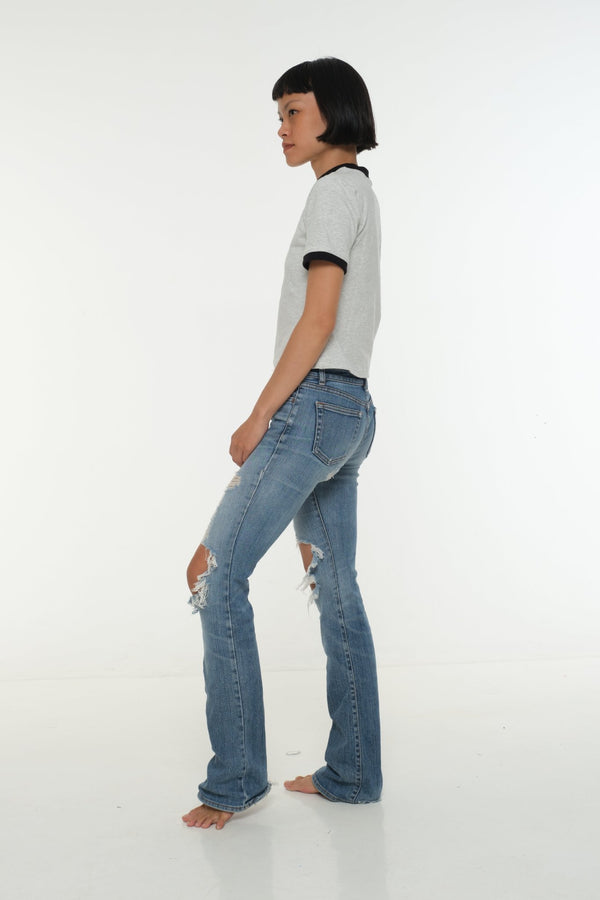 Soft Life Core Tee Mid Crop Ecovero i Top in Grey/ Marl and Black rib - Manners London