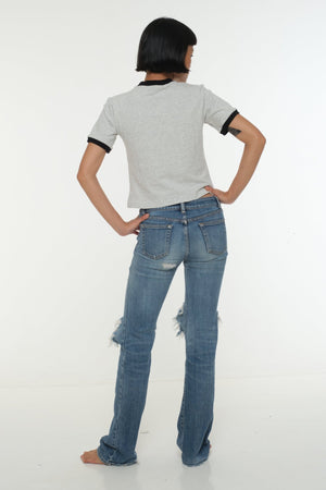 Soft Life Core Tee Mid Crop Ecovero i Top in Grey/ Marl and Black rib - Manners London