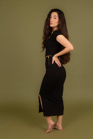 Split Midi Skirt in Black - Manners London