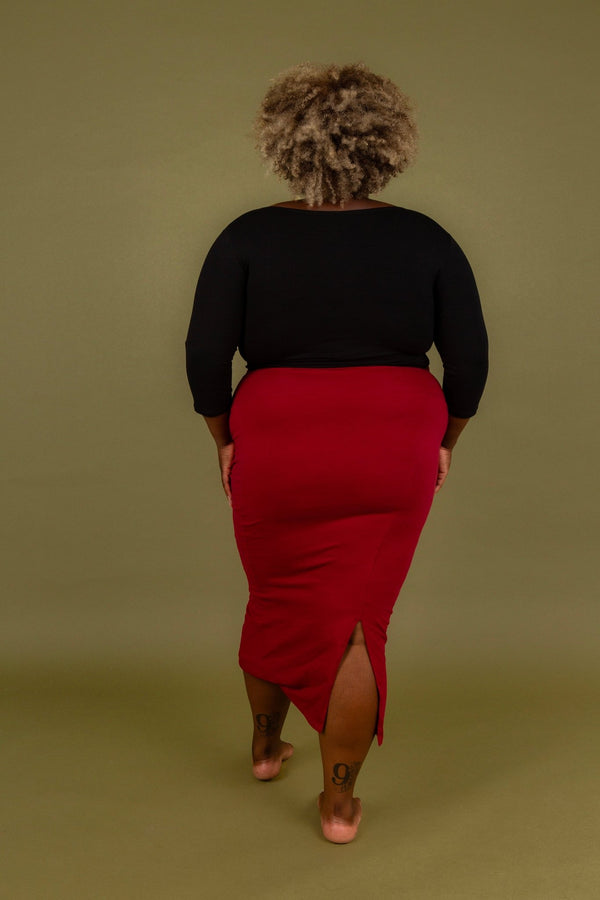 Split Midi Skirt in Burgundy - Manners London