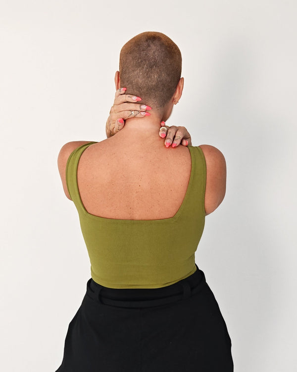 Square Neck Crop Vest in Guacomole - Manners London