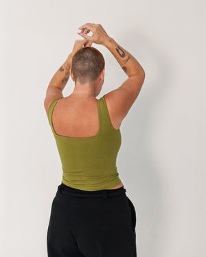 Square Neck Crop Vest in Guacomole - Manners London