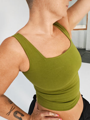 Square Neck Crop Vest in Guacomole - Manners London