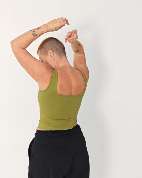 Square Neck Crop Vest in Guacomole - Manners London