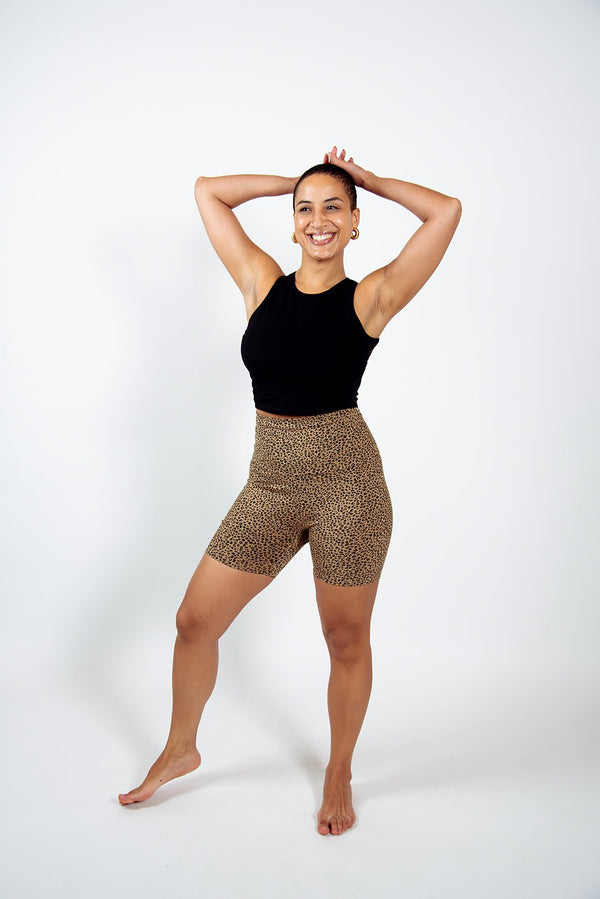 Super High Waisted Tib Cycle Shorts in Classic Leopard - Manners London