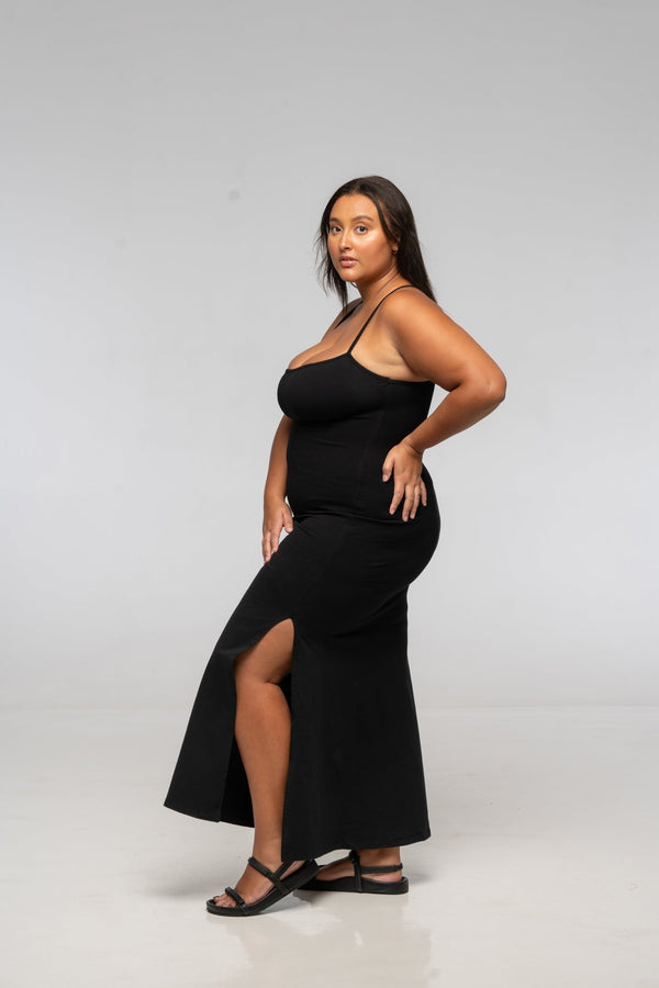 T - Bar Dress Maxi Petite in Black - Manners London