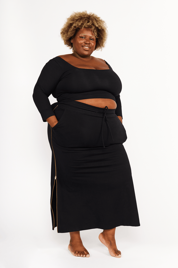 Trackie Midi Skirt Petite in Black - Manners London